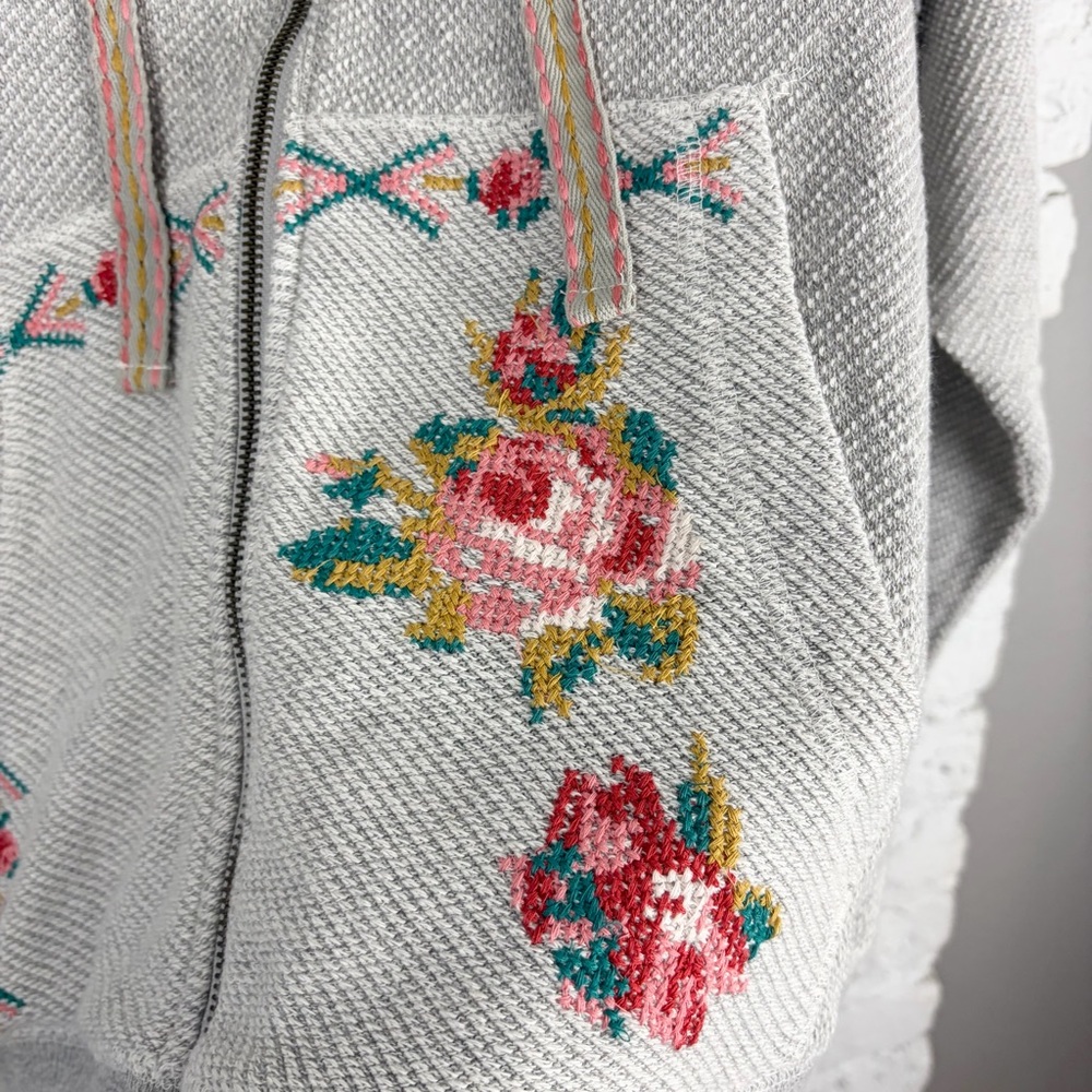 Sundance Annabeth Zip Embroidered Grey Floral Rose Hoodie Jacket Large - Picture 6 of 11